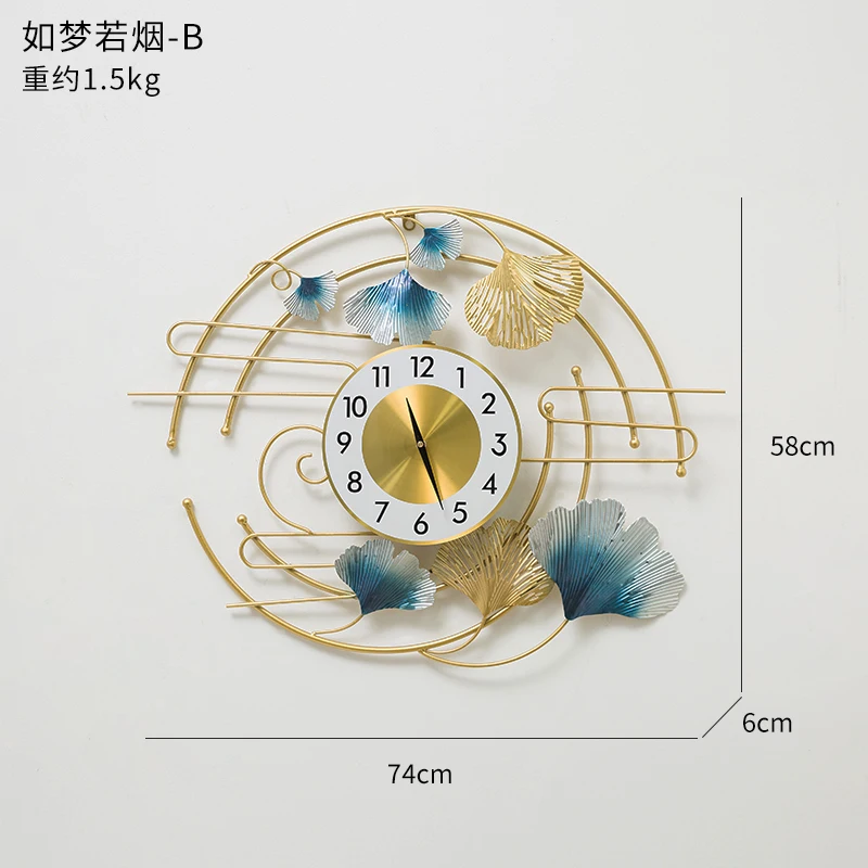 New Chinese style ginkgo leaf wall clock living room porch decoration clock home simple art light luxury mute wall watch 