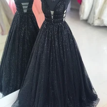 Bling Bing Черное вечернее платье с v-образным вырезом ТРАПЕЦИЕВИДНОЕ вечернее платье с блестками и бисером настоящие фото платьев для выпускного вечера