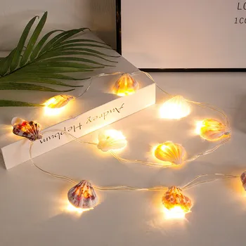 

2 meters 10PC lamp beads Mediterranean style LED shell string lights natural conch home wall hangings marine decorative pendants