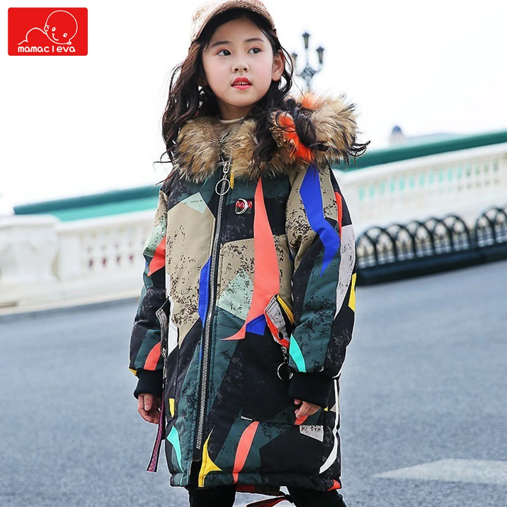 

winter girls faux fur parkas fashion childen Camouflage hooded Jacket warm kids cotton coats child clothing outerwear overcoat