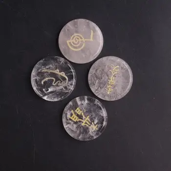 

4PC Natural Crystal Stone Big Palmstone Element Symbol Reiki Healing Palm Massage Carved Power Flower of Life Charm Dropshipping