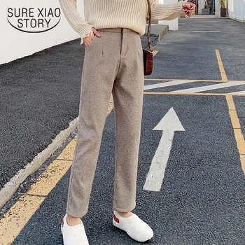 

Vintage Autumn Winter Pants Women Woolen Ankle-length High Waist Suit Pants Feminine Ladies Trousers Joggers Harem Pants 7603 50