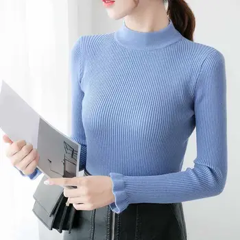 

Slim Kintted Sweateer Women Autumn Winter Flare Sleeve Soft Pullover Pullovers Elegant Solid Turtleneck Sweaters Jumper Cheap