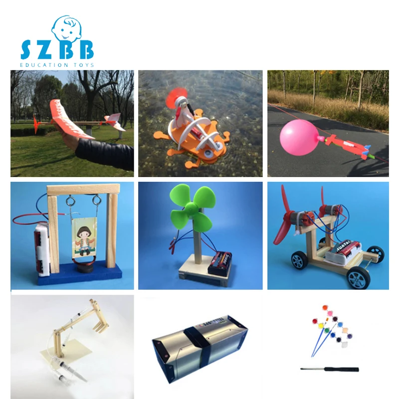 

2019 Real Saizhi 9sets Diy Children Science Project Toys Kits Wood Kids Physical Experiments Toy Set Assembled Car Educational