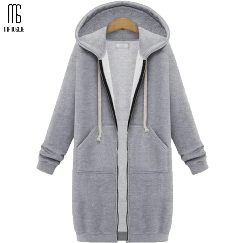 Kopen Manoswe Herfst Winter Vrouwelijke Lange Katoenen Jas Lange Mouwen Capuchon Vrouwen Overjas Effen Kleur Rits Oversized Code 5xl