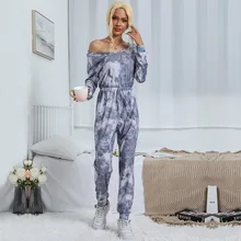 

7089# Tie Dyed Round Neck Long Sleeve Drawstring Inside Pants One-piece Pants Women's 2021 Autumn New Jumpsuits For Women
