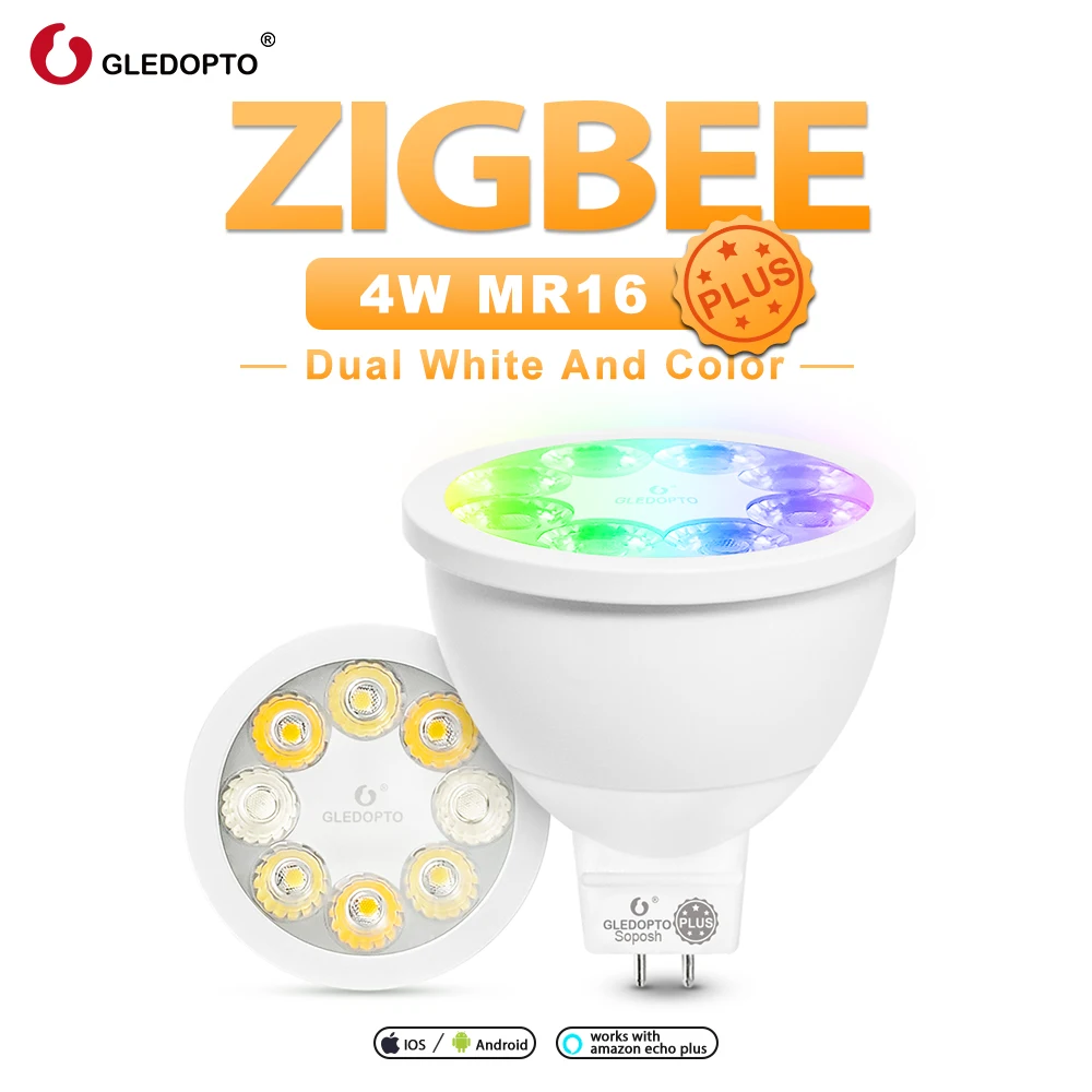 GLEDOPTO zigbee умный rgb белый Цвет mr16 плюс умный прожектор лампа DC12V работа с alexa echo plus Голосовое управление ZigBee концентратор