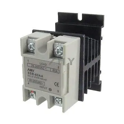 

Single Phase Solid State Relay SSR 60A 80-250V AC 24-380V AC w Aluminum heatsink
