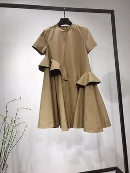 

Loose Ruffle Dress Sweet Lady Short Sleeve Mini Dress Solid Color Women Clothing