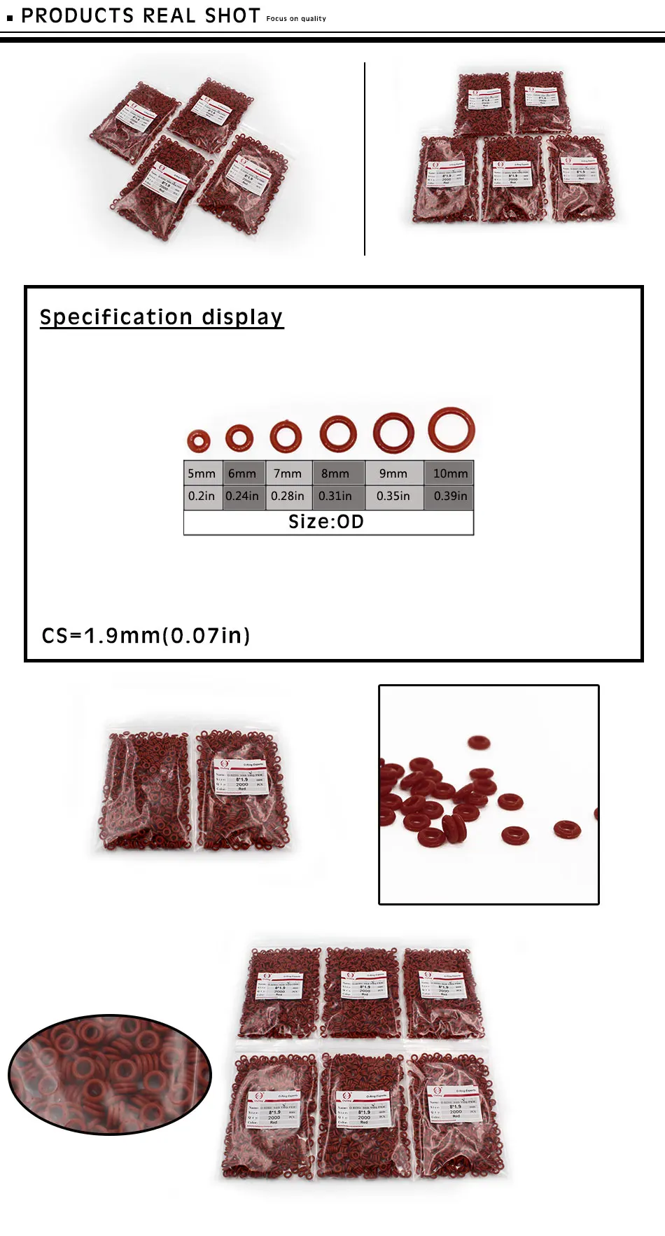 espessura o-ring silicone vmq od5 6 7