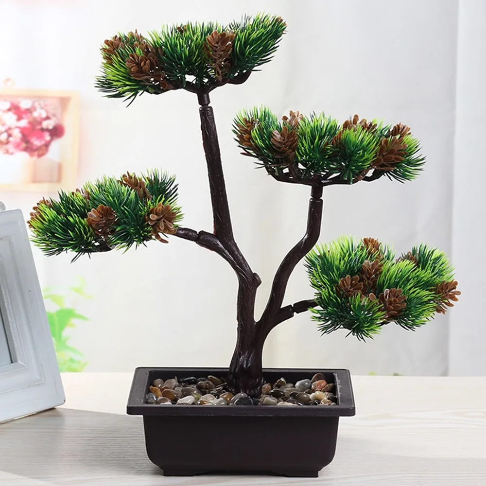 

Emulation Welcome Pine Potted False Bonsai Pine Cypress Bonsai Fake Green Pot Plant Ornament Small Tree Interior Decor Hot Sale