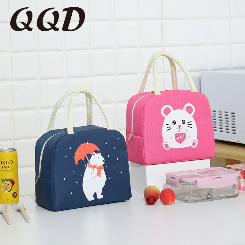 QQD-fiambrera con dibujos animados para niños, bolsa térmica portátil para picnic, almuerzo, bolsa aislante reutilizable para el desayuno