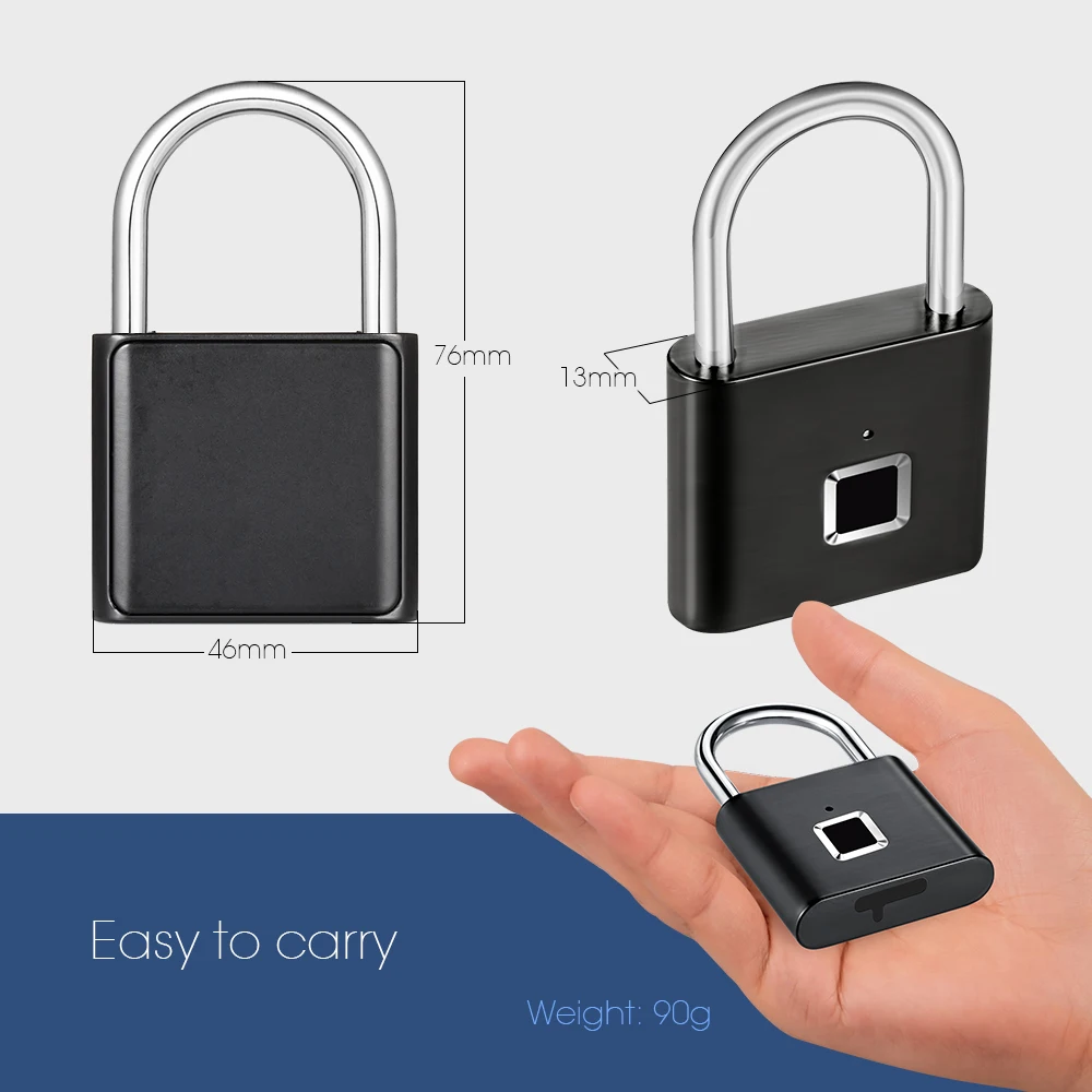Smart Lock Door Padlock Fingerprint Gold Security Keyless USB Rechargeable Electric Safe Lock Home Electronics Locks for House