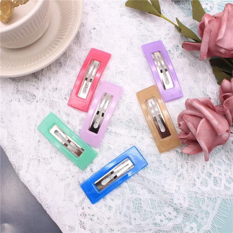

6Pcs/Set2020 New Candy Color Hairpin Square Oval Thin Shimmer Simple Pure Color BB Clip Hair Accessory