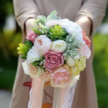 

Pink White Wedding Bouquet Romantic Bridal Bouquet Succulent Plants Bouquet Chic Wedding Flowers Silk Flowers Buque De Noiva