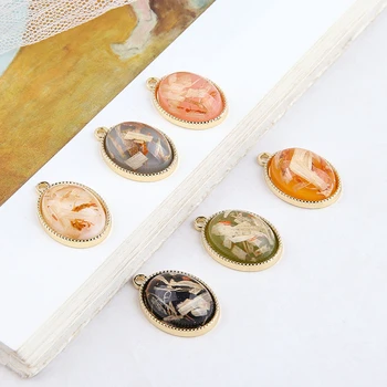 

10pcs Korean Retro Inline Shell Alloy Base Earrings For Women ladies Oval Pendant Dangle Earring Material Jewelry Accessories