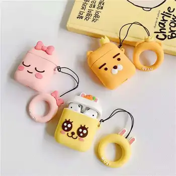 

Ryan Apeach Pattern Silicone Protective Cover Shockproof Case Skin with finger Ring For Airpods 1/2 Charging Box Accessories