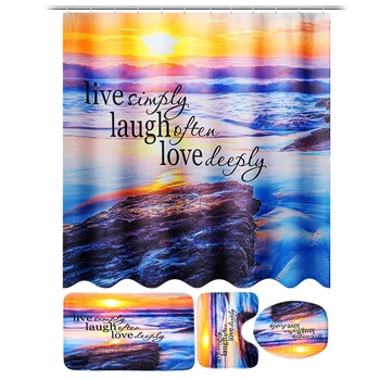 

Washable Rugs Mat Set Modern Universal Shower Curtain Toilet Cover Non Slip Practical Polyester Easy Clean Waterproof Separate