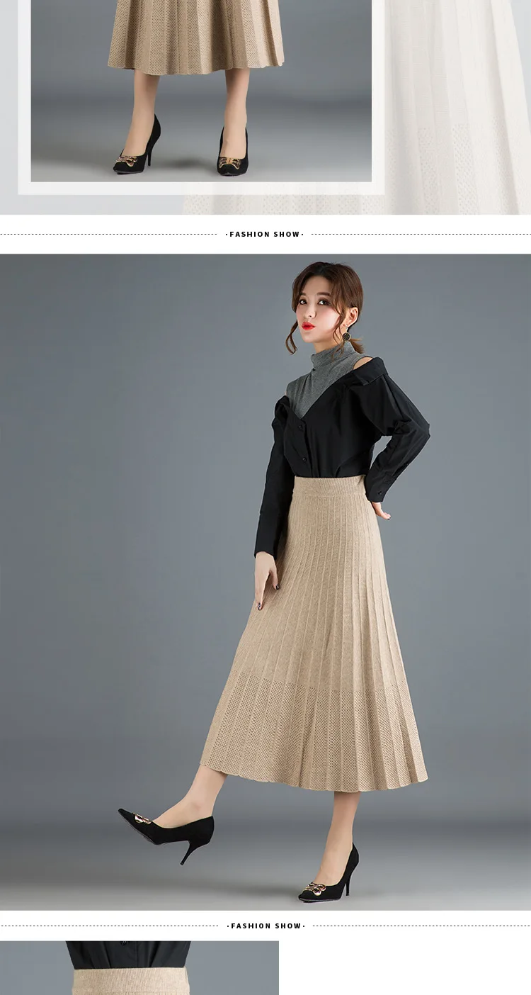 Faldas mujer moda новая длинная юбка женская осенняя и зимняя юбка с надписью Женская трикотажная шерстяная плиссированная юбка Толстая Jupe femme