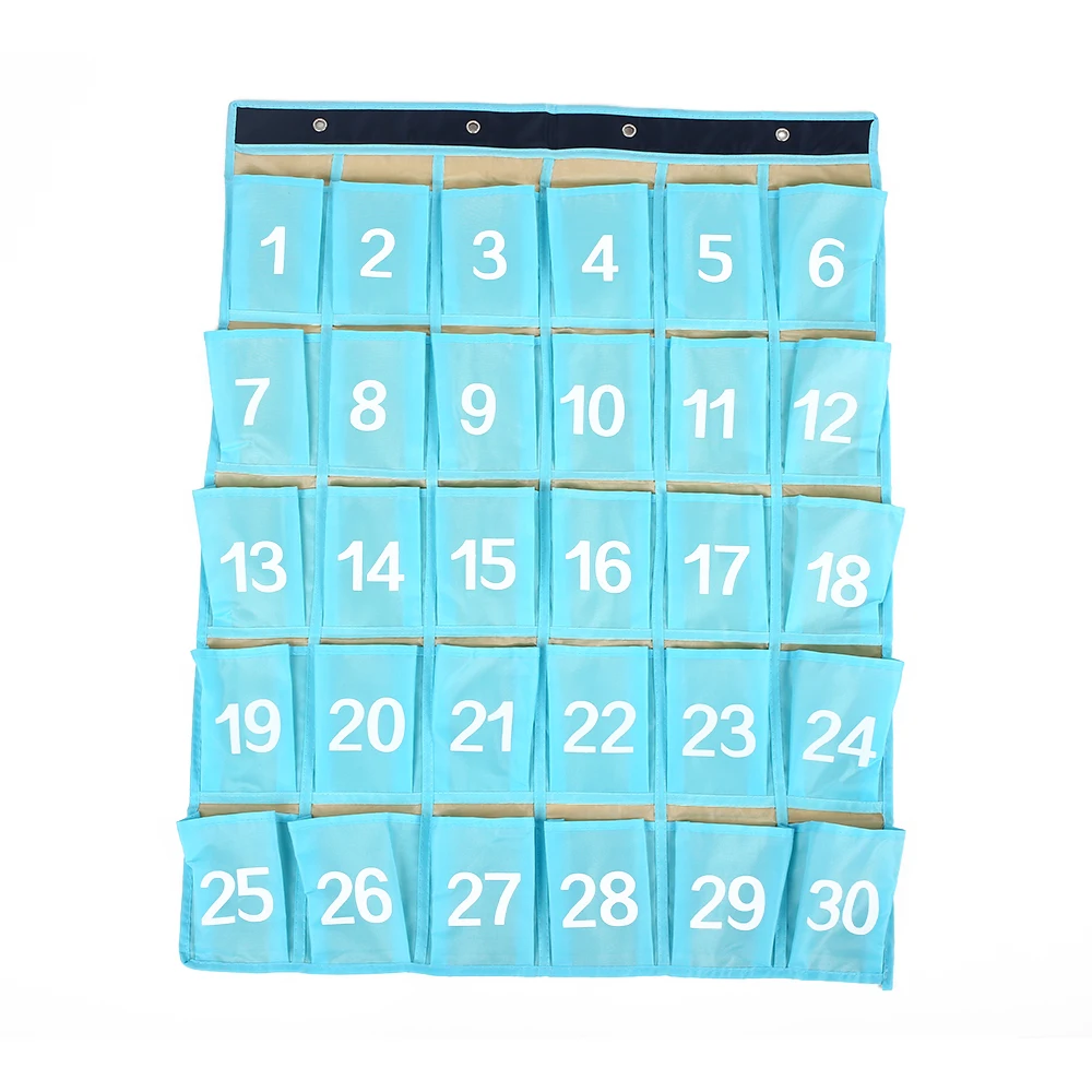 

Classroom Pocket Chart 30 Pockets with Hooks Oxford Cloth Accessories Mobile Phone Indoor Supplies Protection School Equipment