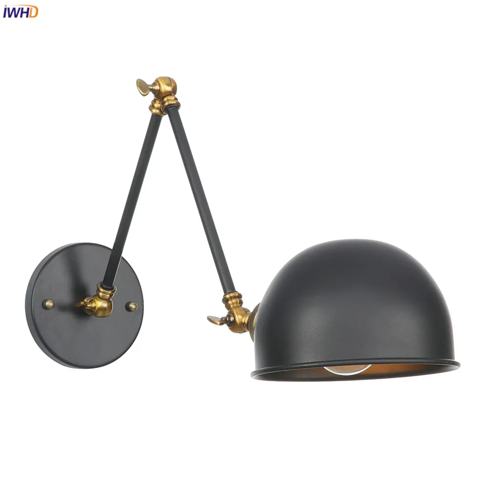 

IWHD Loft Industrial Decor Retro Wall Lights Home Lighting Bedroom Living Room Stair Light Black swing Arm Wall Lamp Vintage LED