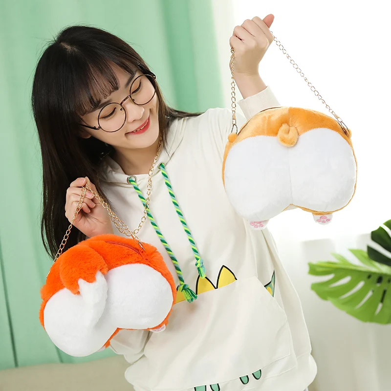##BUY 20*15cm Cute Fox amp;Corgi Plush Backpack Stuffed Animals Dog Push Toy Children Crossbody Bag Cartoon Doll Gift for Kids Girls