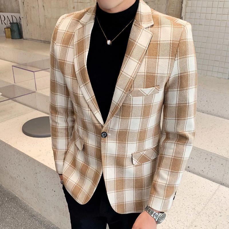 Khaki plaid blazer Clearance
