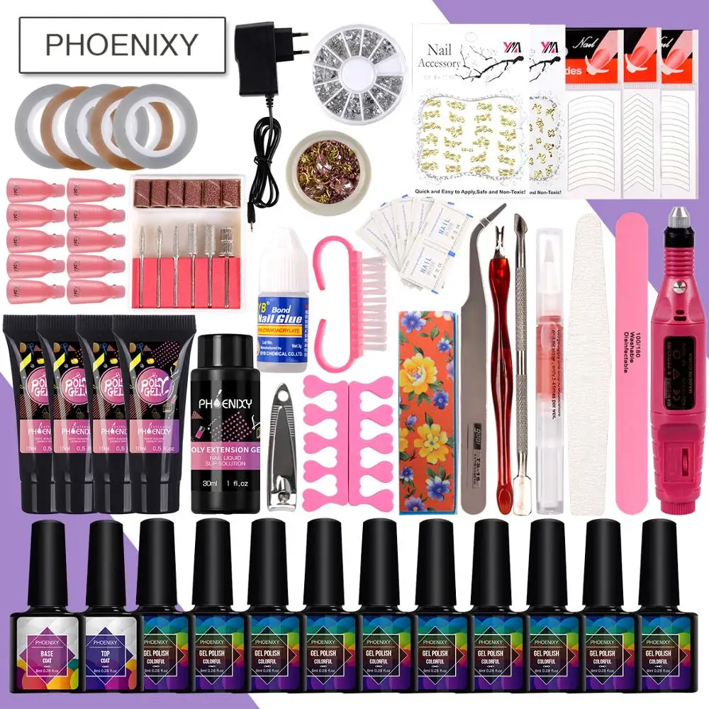 Günstig Professionelle Maniküre Set Gel Nagellack kit Elektrische Nagel Bohrer Maschine 48w Lampe Kunst Werkzeuge Verlängerung Polygel Nagel Kit nagel Set