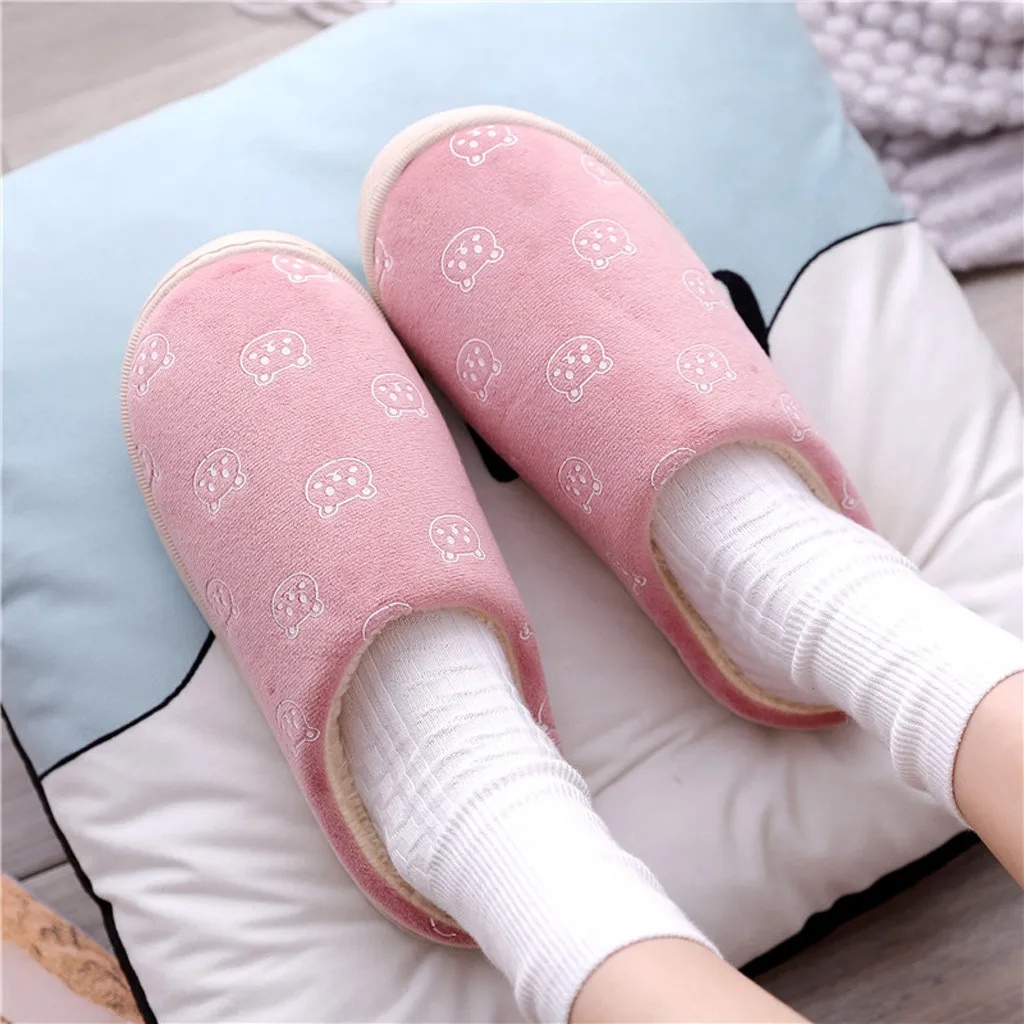 Женские зимние домашние тапочки милые теплые однотонные с животными из