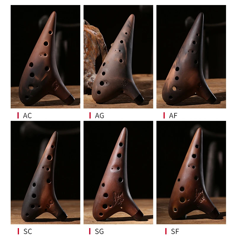 Глянцевые Музыкальные инструменты с коричневыми полными клавишами Ocarina 12