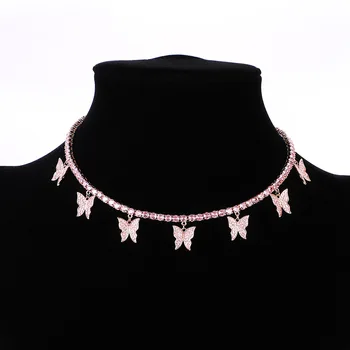 

Luxury Hip-hop copper inlaid zircon charm butterfly necklaces INS hot sale high quality tennis chain TennisChain