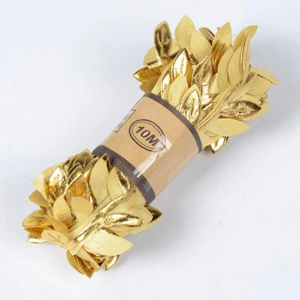 10-метровый имитация лист веревочные искусственное растение плетеная шнур ленточная гирлянда подарочная упаковка Струны для рождественской вечеринки поделки декор - Color: Gold