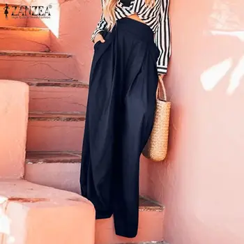 

Harajuku High Waist Wide Leg Pants ZANZEA Women Casual Long Trousers Solid Loose Sweatpants Female Back Zipper Up Streetwear