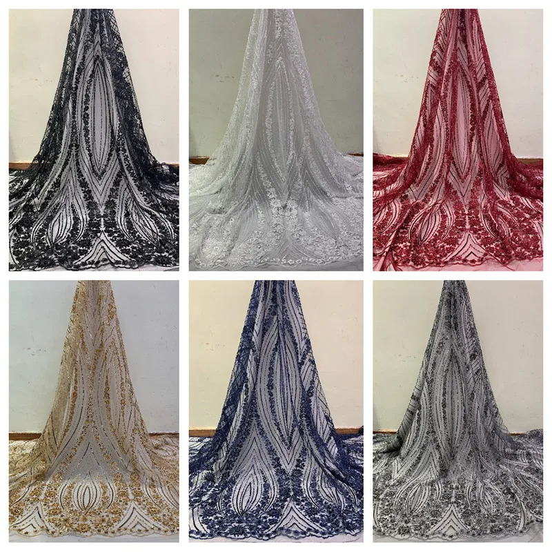Черно-белая, африканская, с блестками кружевной ткани Высокое качество 3D цветы тюль кружева ткань с бисером для свадебное платье