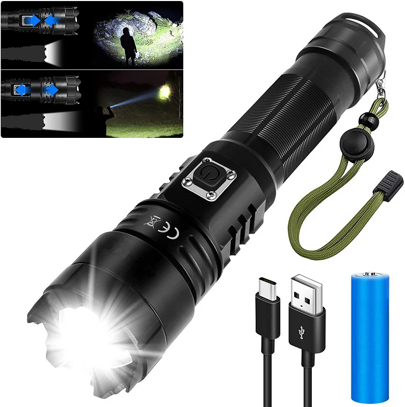

Most Powerful Flashlight Rechargeable Flashlights with High Lumens and 5 Modes LED Torch Zoomable Lantern for Outdoor Camping