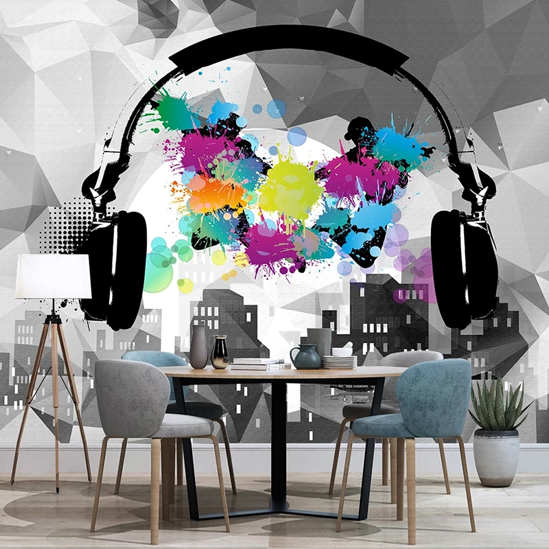 

Custom 3D Photo Wallpaper For Headset Music Fashion Graffiti Art Poster Wall Painting Living Room Background Papel Pintado Pared