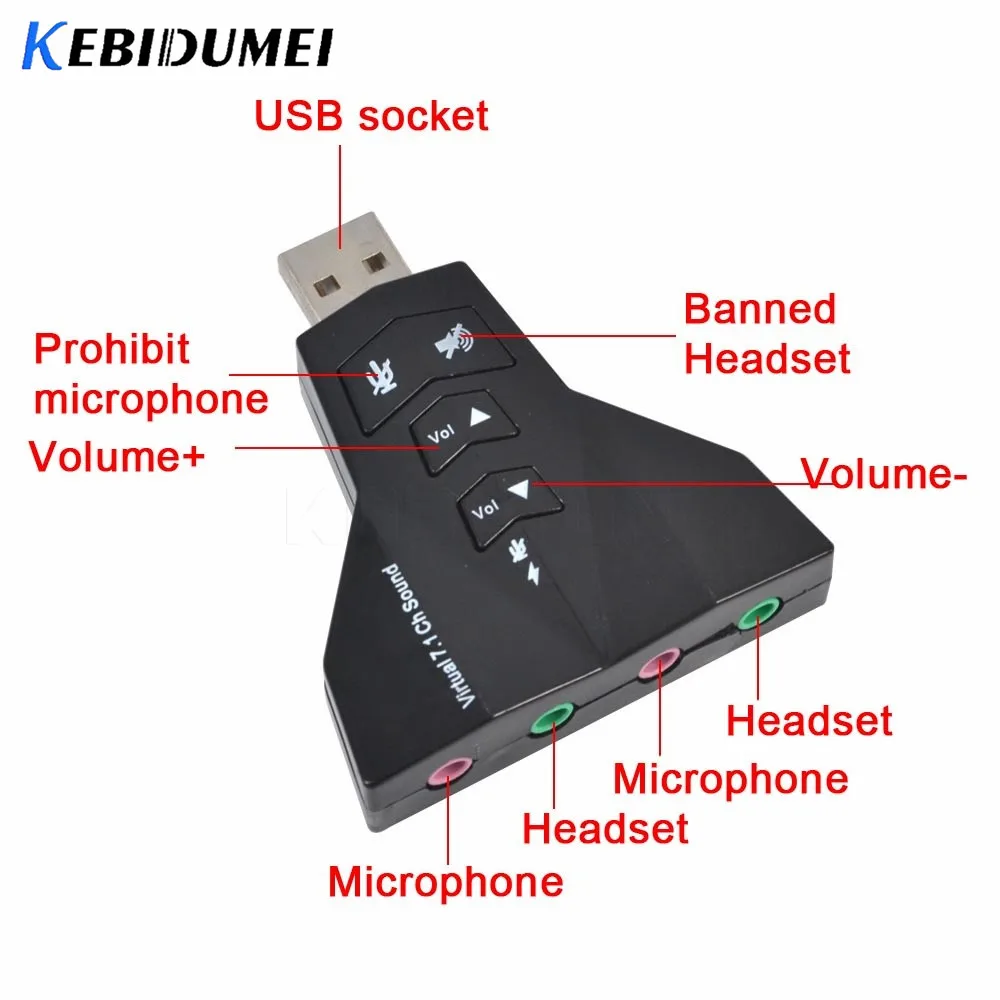 Внешняя звуковая карта kebidumei виртуальная 7 1 канала USB 2 0 3D Аудио наушники с