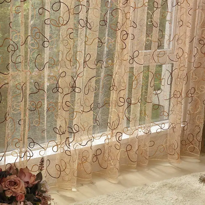 Sheer Curtains Window Curtains Decor Curtains Embroidered Curtains Modern Bird Nest Embroidered Tulle Curtains for Living Room Window Treatment Sheer Voile Curtain for Bedroom Home Decer