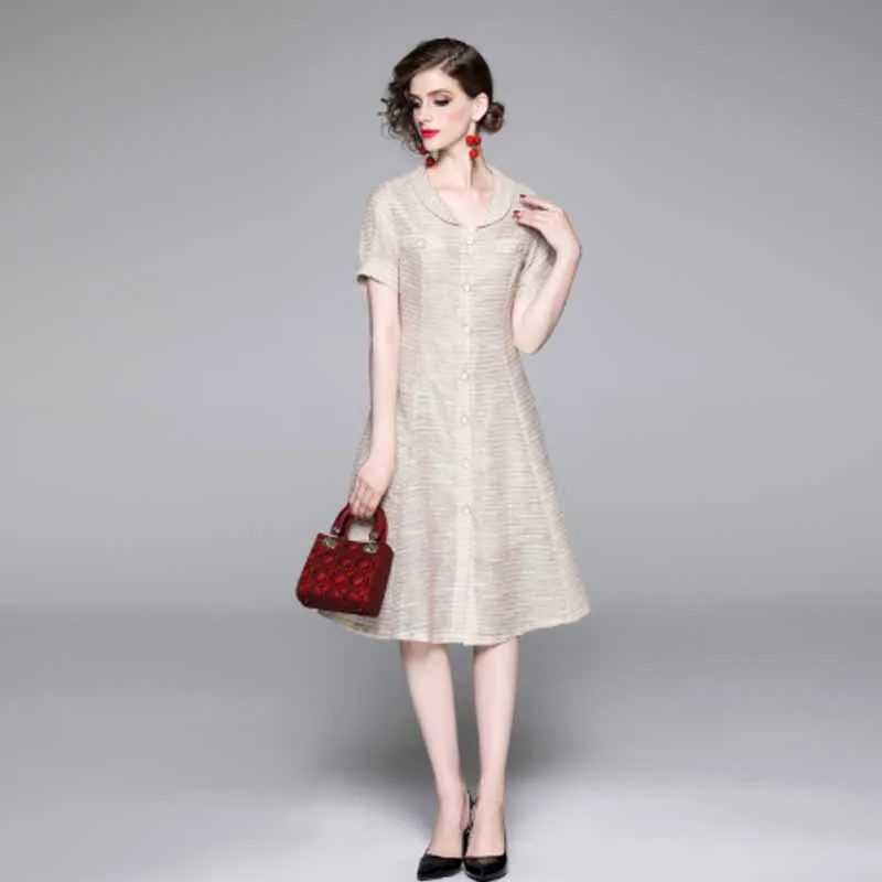 

Europe And America 2019 New Style French Simple Peter Pan Collar over-the-Knee Long Skirts Single Breasted Waist Hugging Big Hem