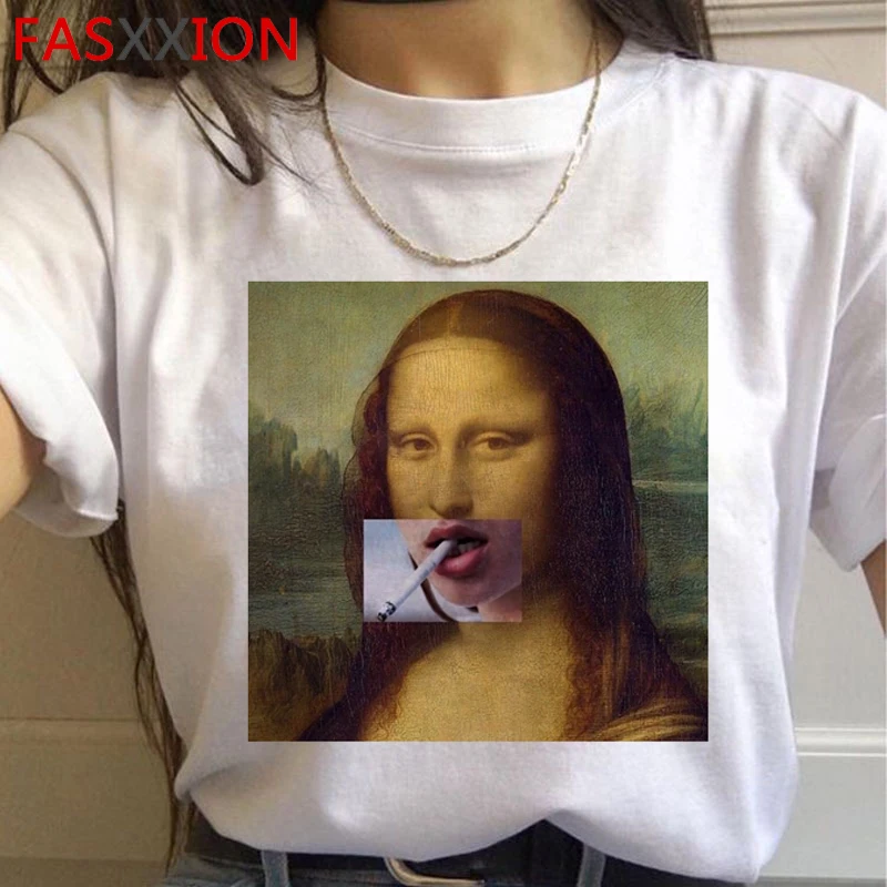 Mona Lisa Эстетическая забавная мультяшная футболка для женщин гранж Винтаж 90s футболка графическая модная футболка уличная Новинка Топ Тройники женские - Цвет: H4519