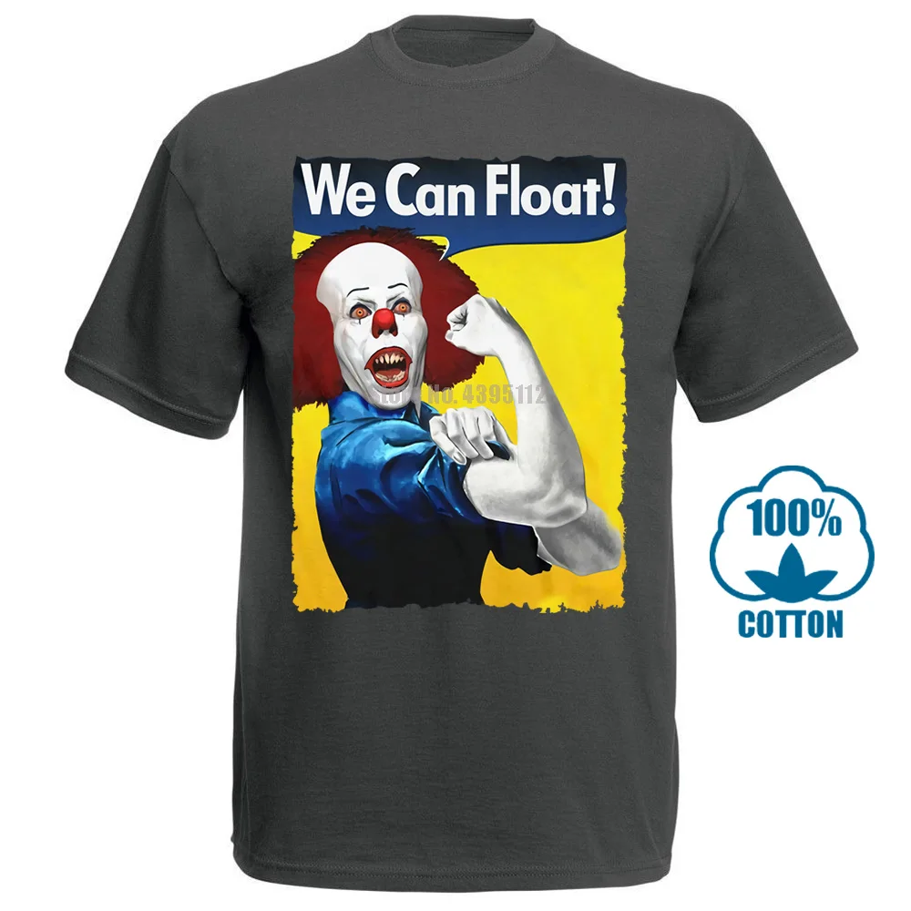 Темно-серый Pennywise футболка We Can Float It футболка Клоун фильм ужасов Стивен Кинг Новое поступление мужская летняя стильная футболка - Цвет: Темно-серый