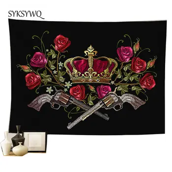 

punk gun tapestry rose flower wall hanging home decor wall blanket mandala rug tapisserie murale