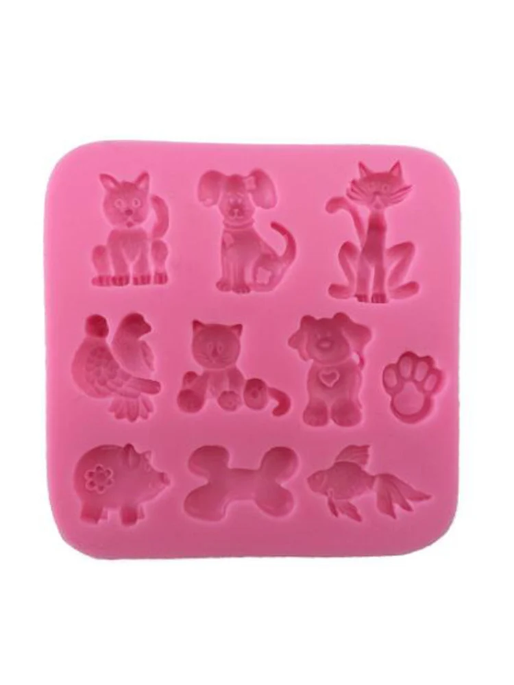 Мультяшные животные кошки и собаки и в форме кости помадка силиконовая форма для торта форма для печенья Шоколадный леденец куб формы DIY Инструменты для выпечки