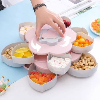 

Creative Flower Petal Fruit Plate Candy Storage Box 10 Grids Nuts Snack Tray Rotating Flowers Food Gift Box for Party Wedding