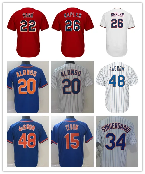 Все сшитые мужские плеер Miguel Sano 22 Max Kepler 26 Pete Alonso 20 Jacob deGrom 48 Noah Syndergaard 34 tebow 15 майки