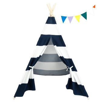 

Teepee Tent 4 Poles Kids Play Tent Children Playhouse for Indoor Outdoor Pink Stripes