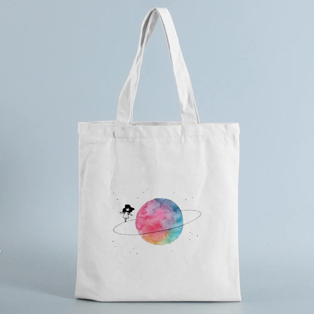 

Shopping Bag Canvas Handbag Tote Bag Text DIY illustration art Daily Use Custom Print Logo Eco Reusable Recycle