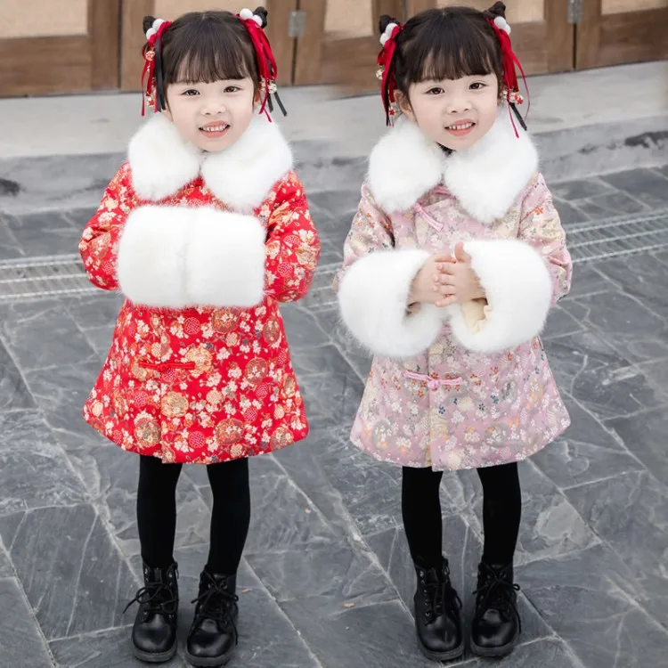 Толстое Ципао для девочек зимний детский костюм Тан воротник из искусственного