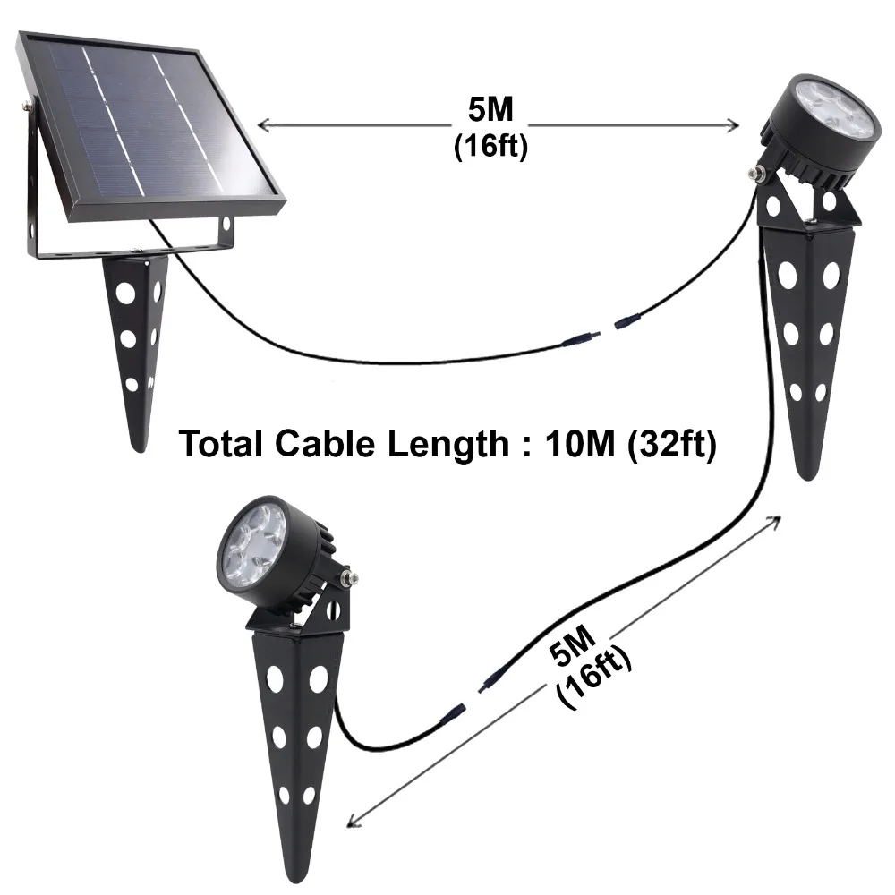 Solar Powered LED Waterproof 5m LED Outdoor Landscape Garden Spotlight Mini 50X3.0 Updated Twin Solar Landscape Garden Spotlight