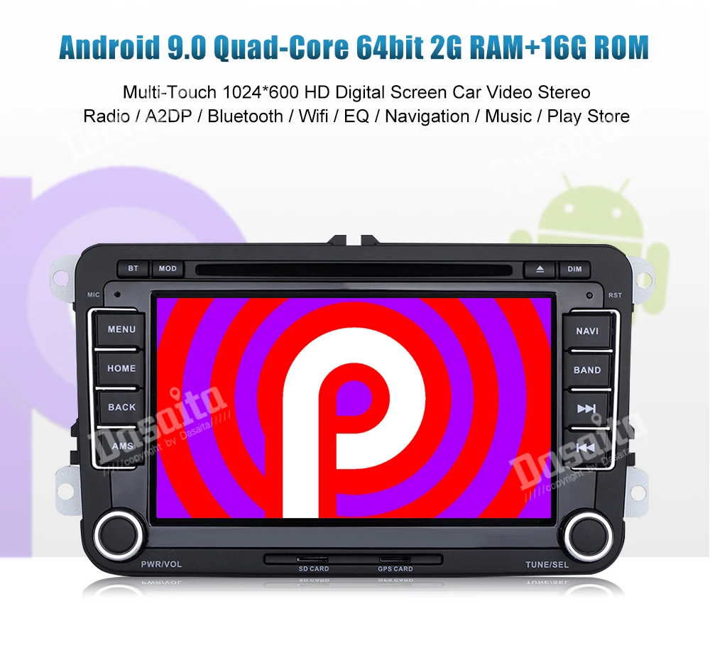 Dasaita 2 din " HD экран Android 9,0 автомобильный dvd-плеер для Volkswagen Golf, Volkswagen Polo для EOS Passat Tiguan gps Bluetooth четырехъядерный 1024*600